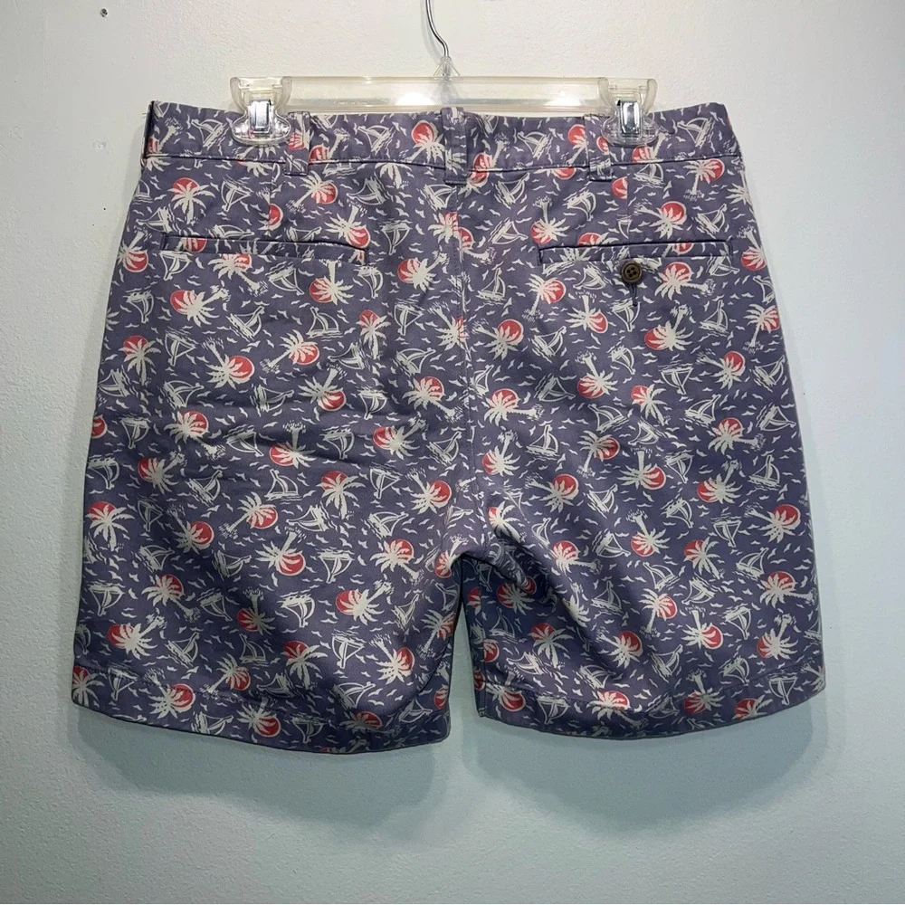 J.Crew Men's Stanton Purple Palm Tree Sunset Flat Front Cotton Shorts Size 32